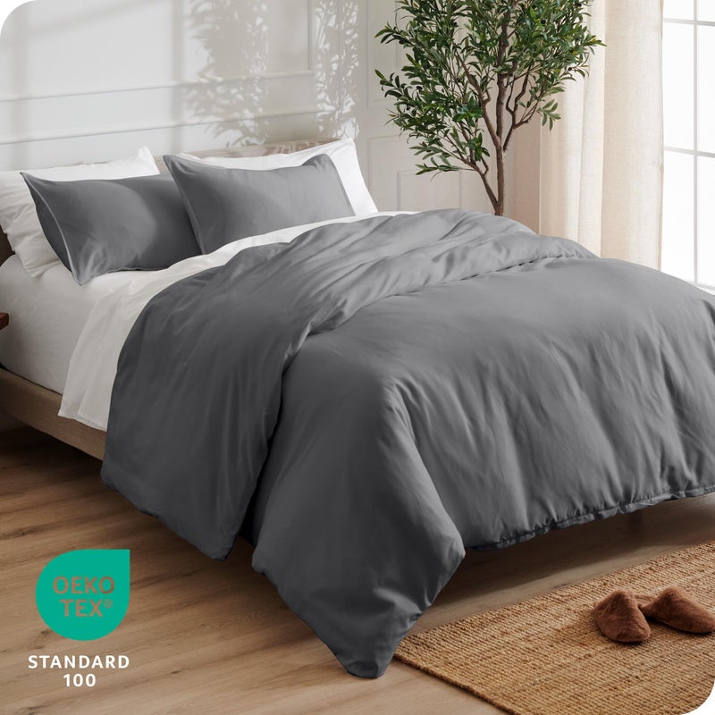 بير هوم غطاء لحاف سرير Bare Home بالحجم الكامل - مجموعة Premium 1800 فائقة النعومة - تبريد خفيف الوزن - غطاء لحاف سرير ناعم قابل للتنفس (رمادي كامل) - Image 4